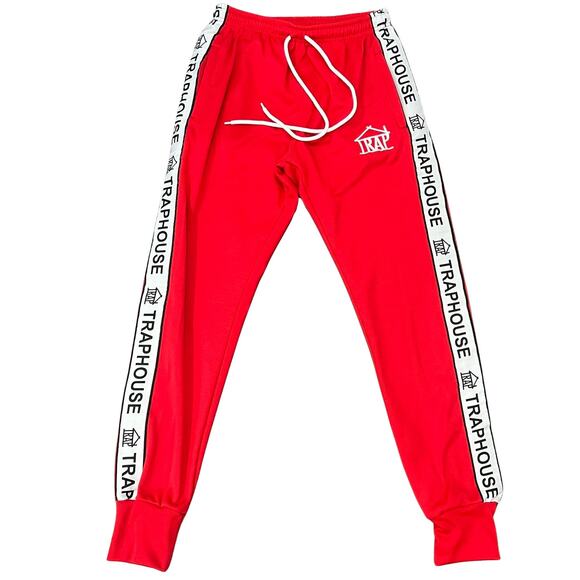 Trap House Red White Sweatpants Track Pants size S Streetwear Athleisure Unisex - Picture 1 of 13